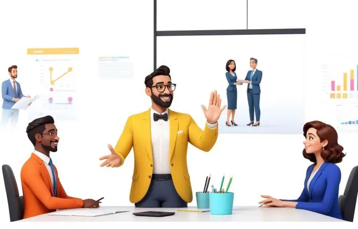 Picture Cartoon of Sales Growth Business Meeting 3D Illustration